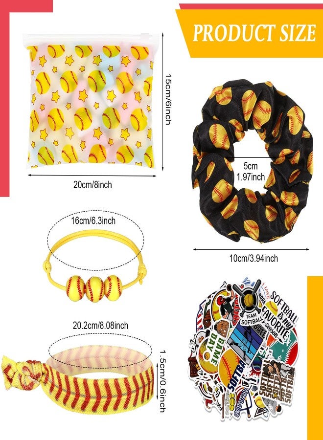 Yeyeplum 98 Pcs Softball Include Softball Goodie Makeup Bags Bracelet Hair Bands Hair Ties Sticker for Sports Team Gifts Birthday Decoration Party Supplies(Stylish) - Image 3